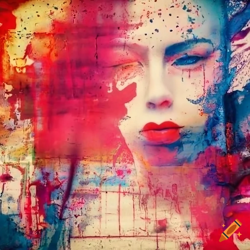 Graffiti and grunge wall with unique posters and vogue models on Craiyon