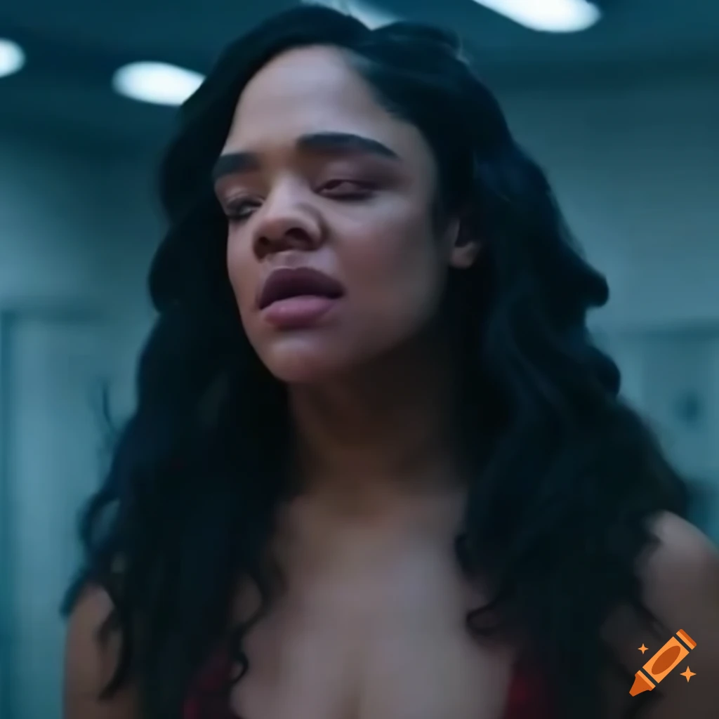 Tessa thompson martial fighter with bruised expression on Craiyon