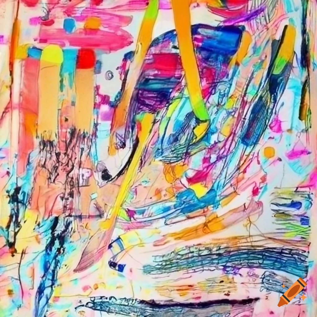 Abstract mixed media art with paint and marker lines on Craiyon