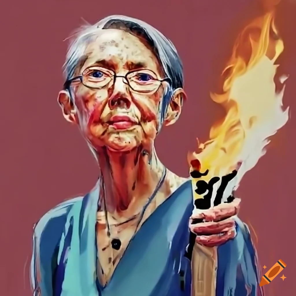 Elisabeth borne handing the olympic flame to gabriel attal on Craiyon