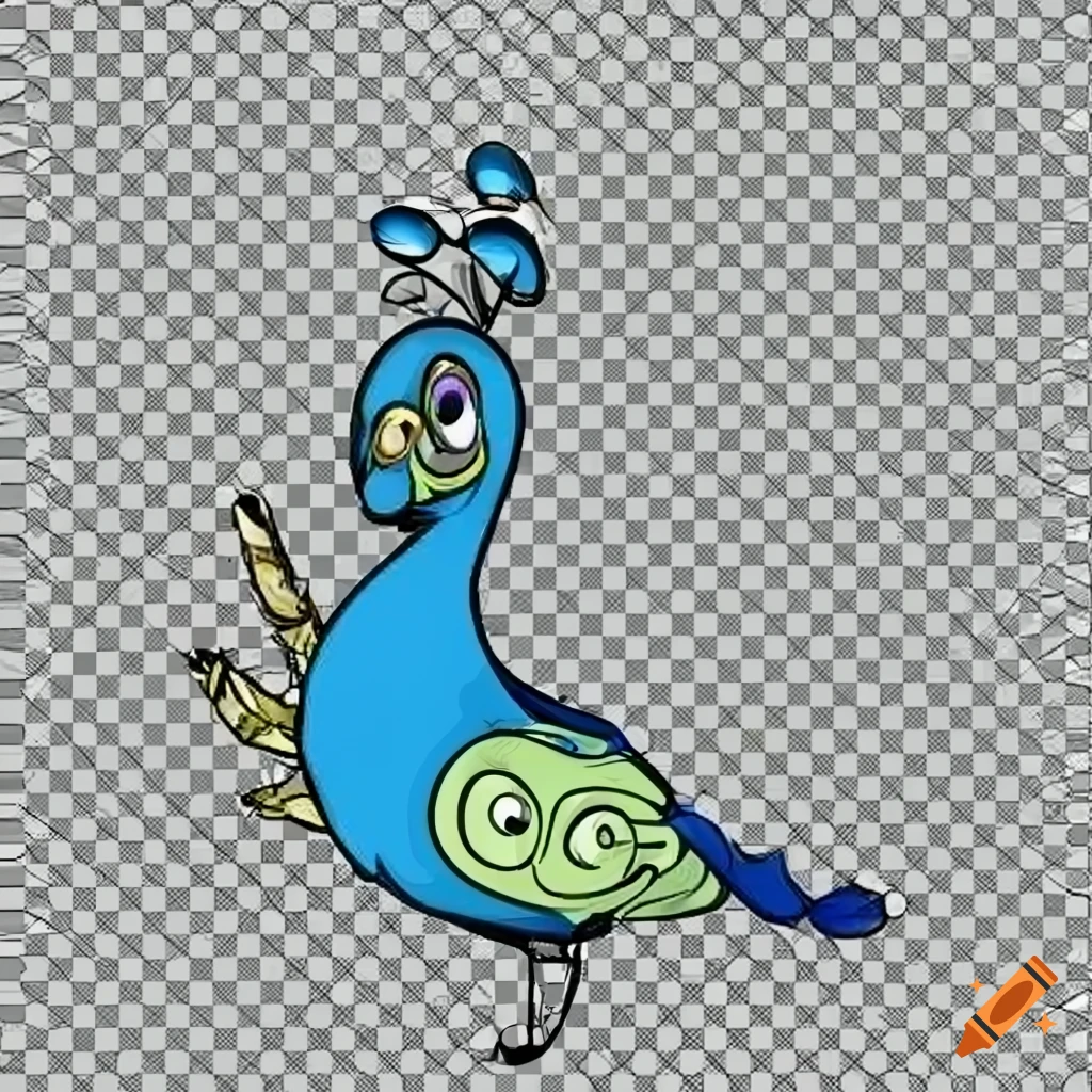 Cartoon peacock with a monocle on transparent background