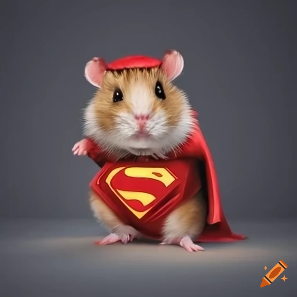 Hamster wearing a superman costume on Craiyon