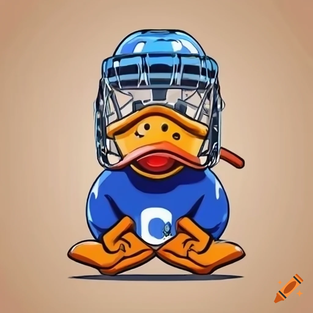 Cartoon duck with ice hockey helmet on Craiyon