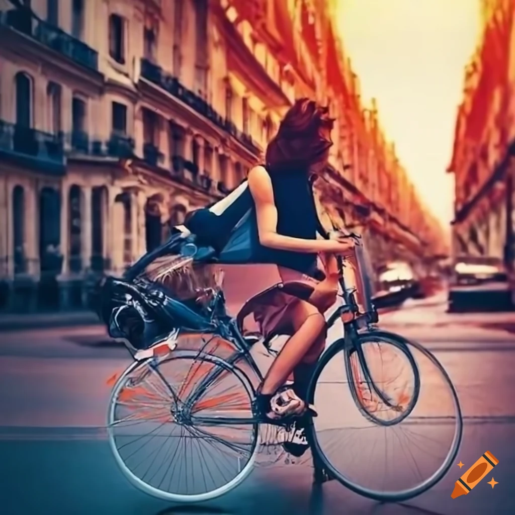 Femme faisant du v�lo dans Paris