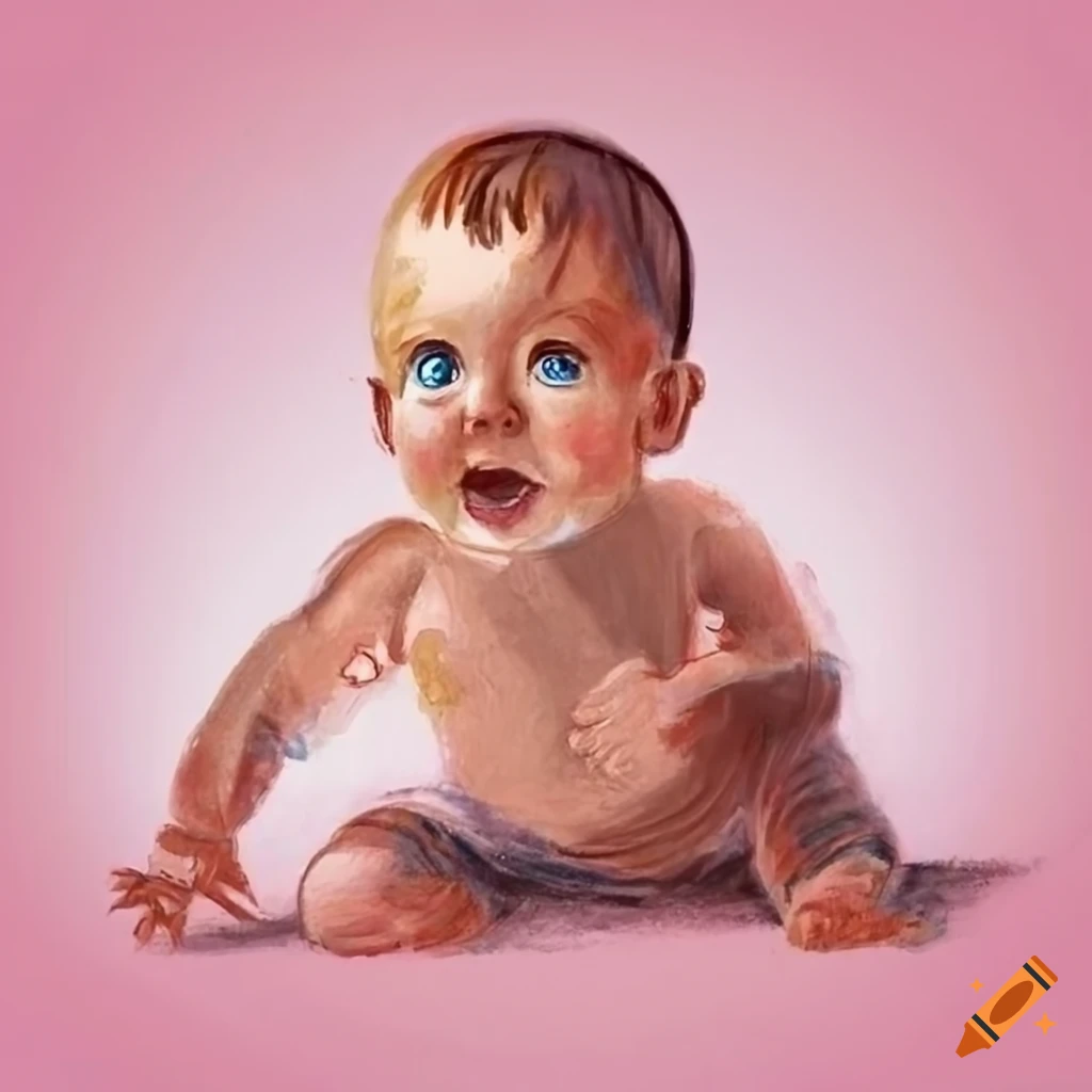 Happy baby in crayon style drawing on Craiyon