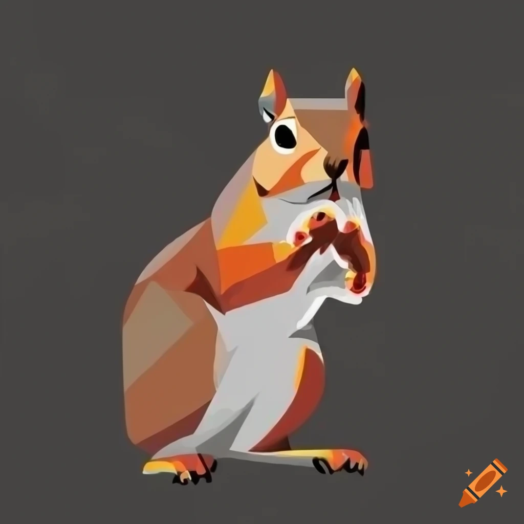 Colorful squirrel in cubist style against black backdrop