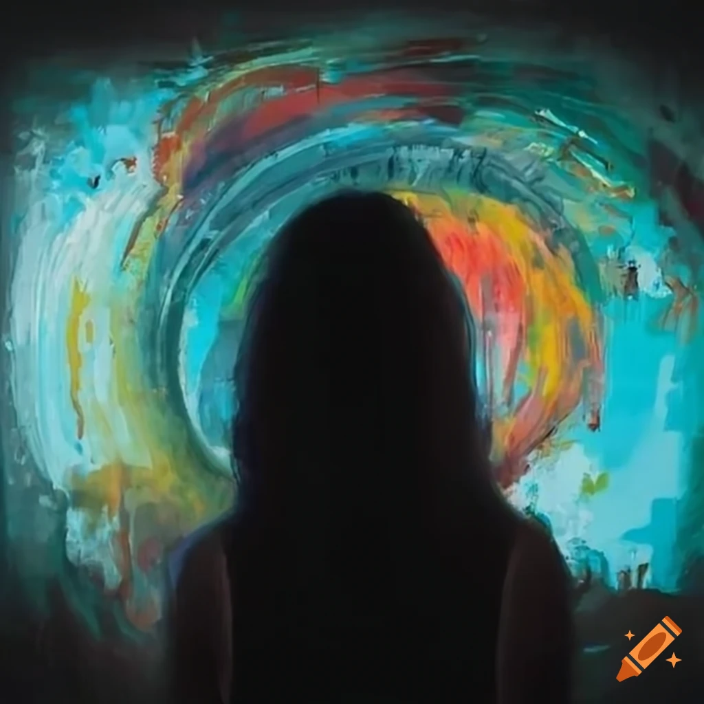 Person facing a work of art