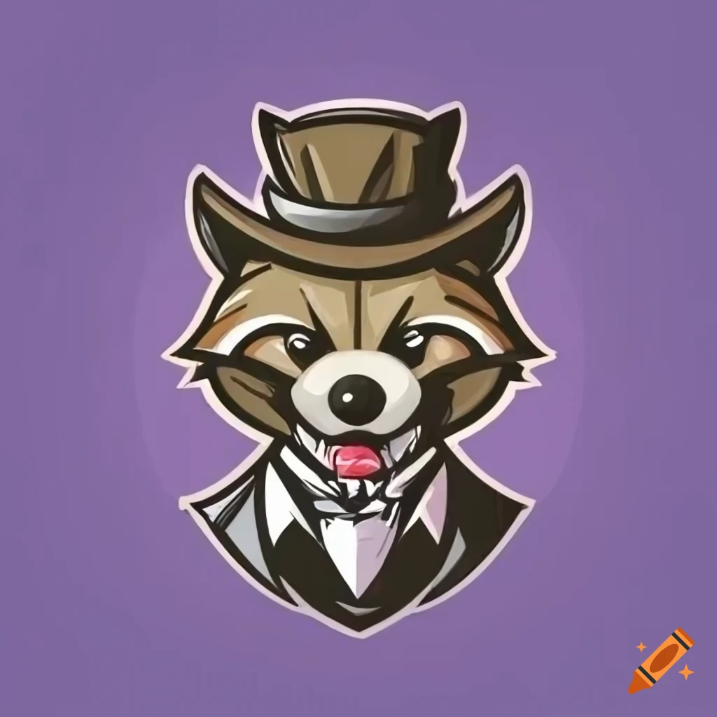 Smiling gentleman raccoon sports mascot logo