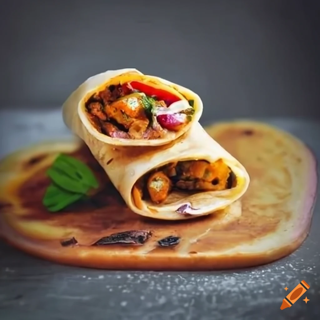 Delicious Indian street food: Kathi Roll with vegetables