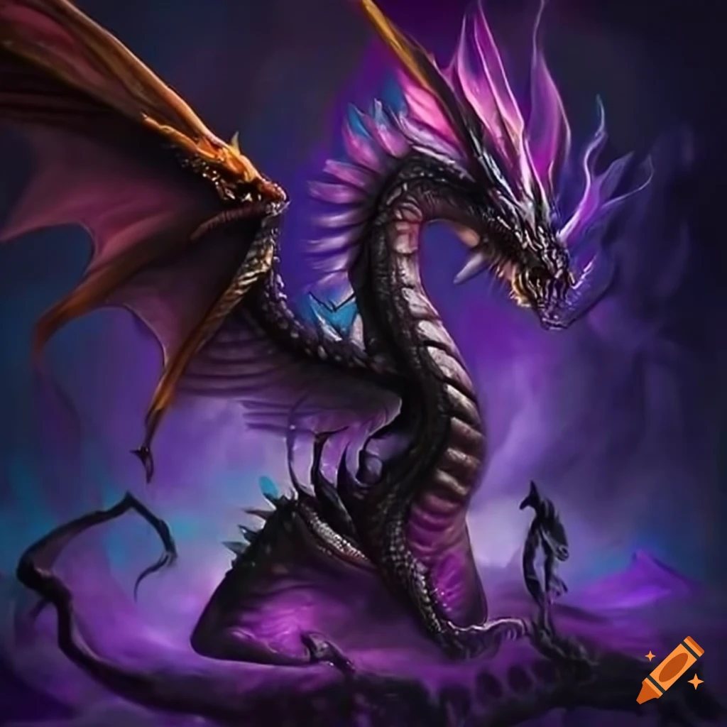 Magnificent black and purple dragon on Craiyon