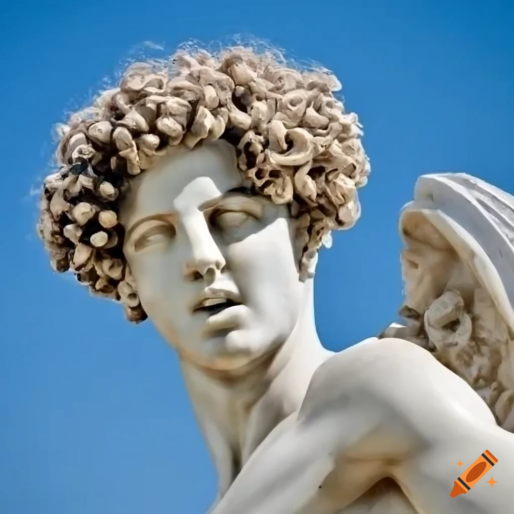 Greek statue of a young man with curly hair on Craiyon