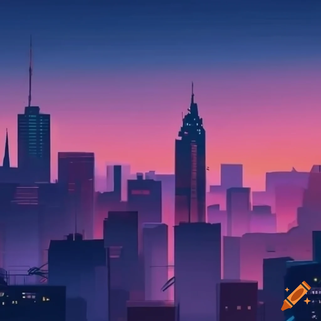 Lofi-inspired city skyline during golden hour