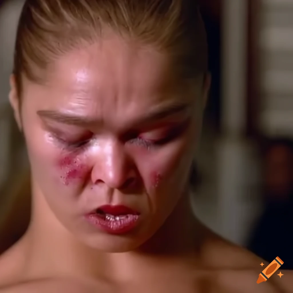 Martial arts fighter in a movie fight scene showing signs of dizziness