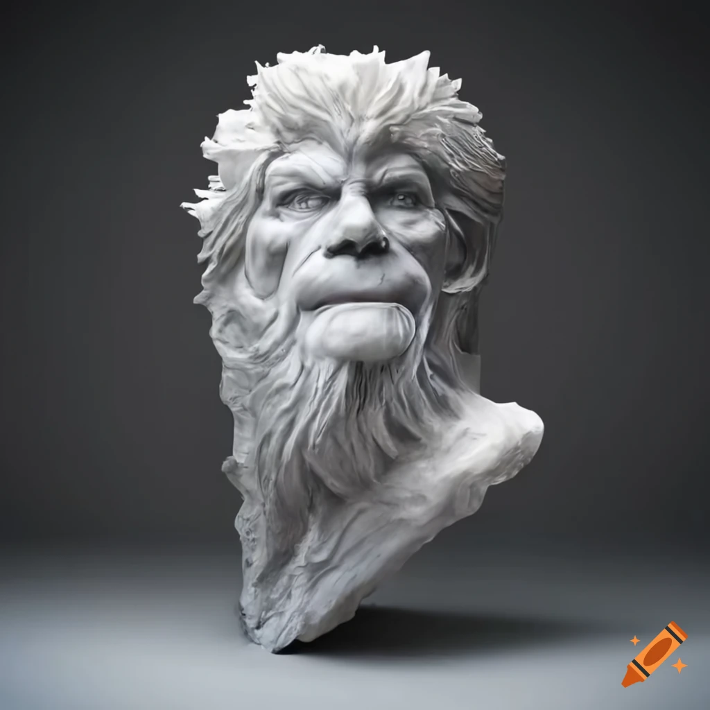 Sculpture of a Bigfoot monster truck bust in marble