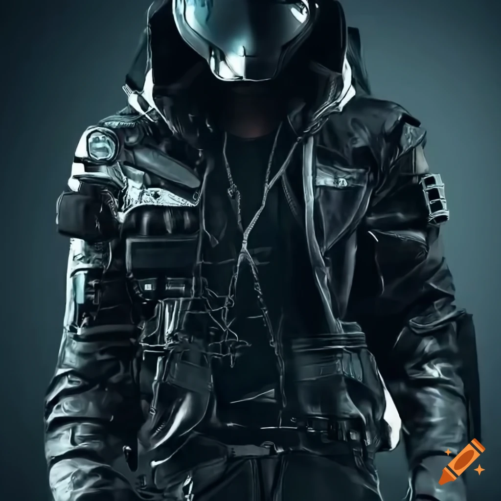 Dark tech wear kpop guy in motorcycle gear on Craiyon