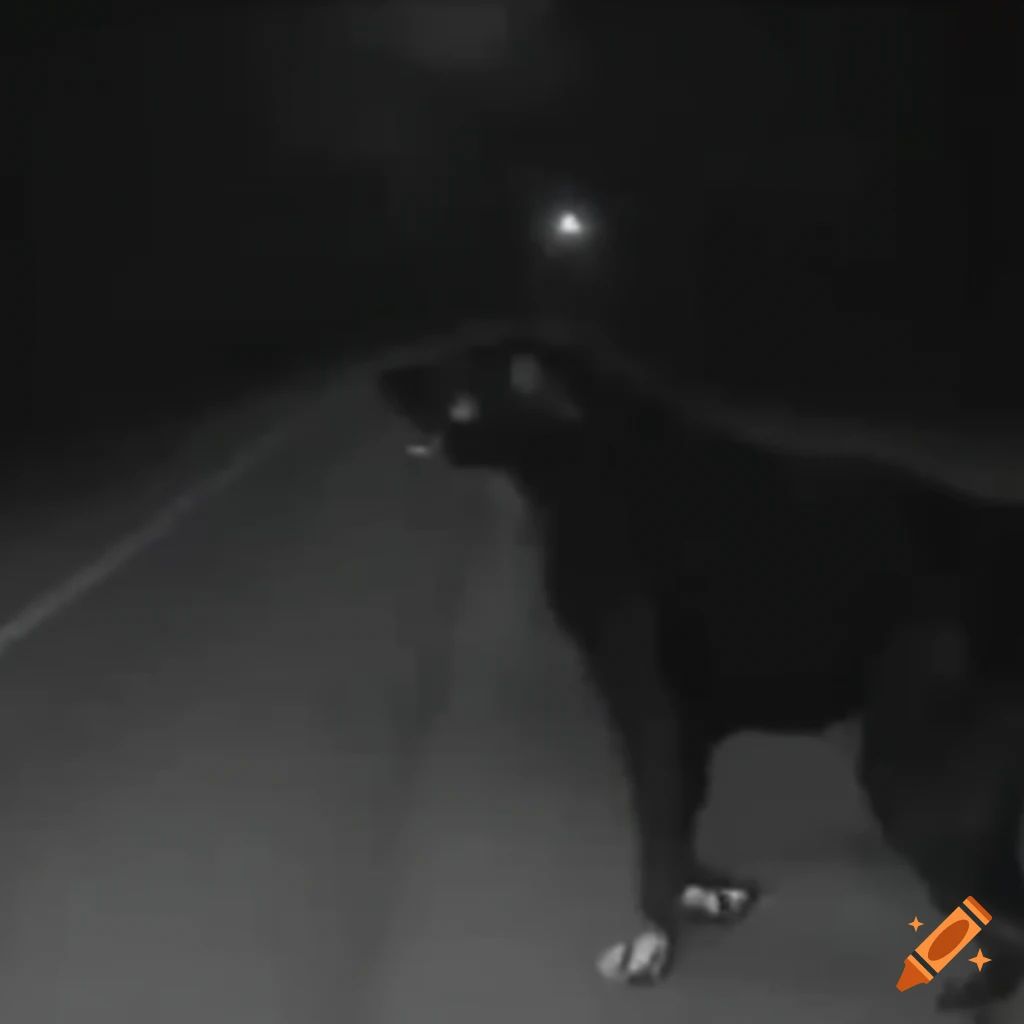 Black dog running at night on trailcam