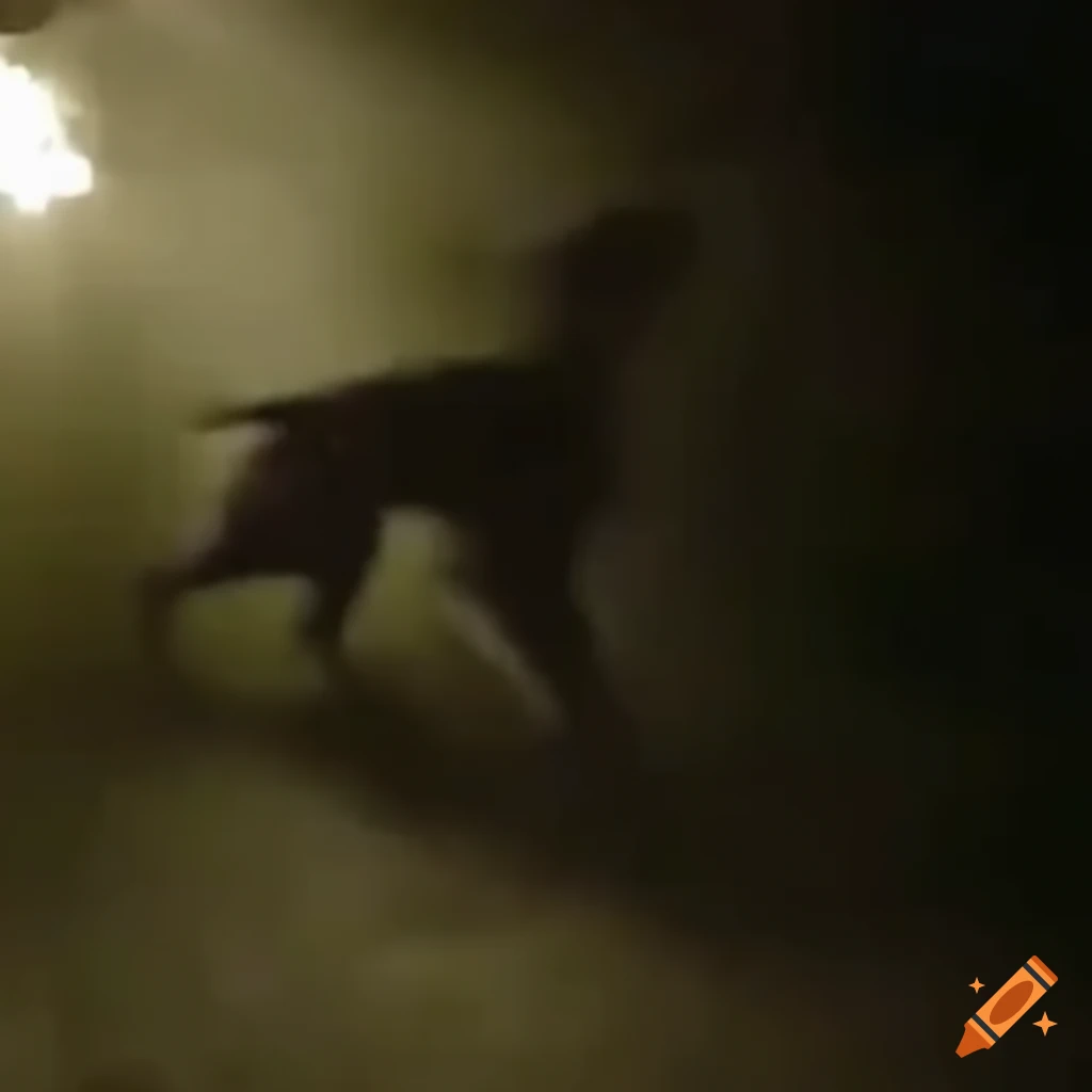 Black dog running on nighttime trailcam footage