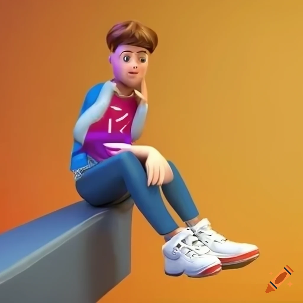 Animated character sitting on top of Instagram logo in casual modern clothing