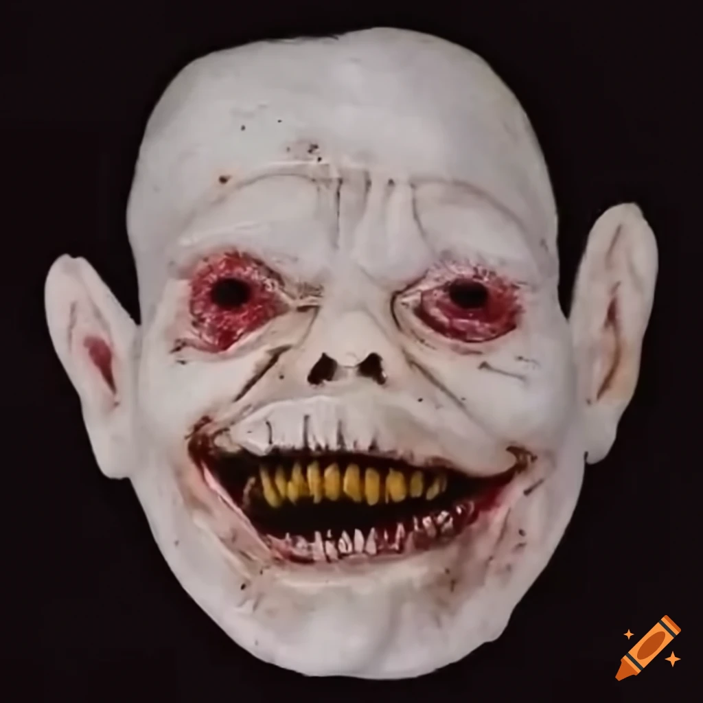 Close-up of creepy cryptid face against a white background
