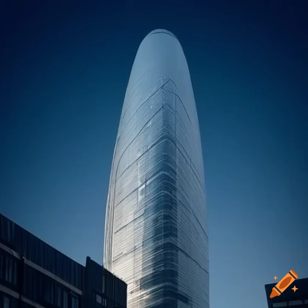 Modern glass skyscraper with rooftop landing strip on Craiyon