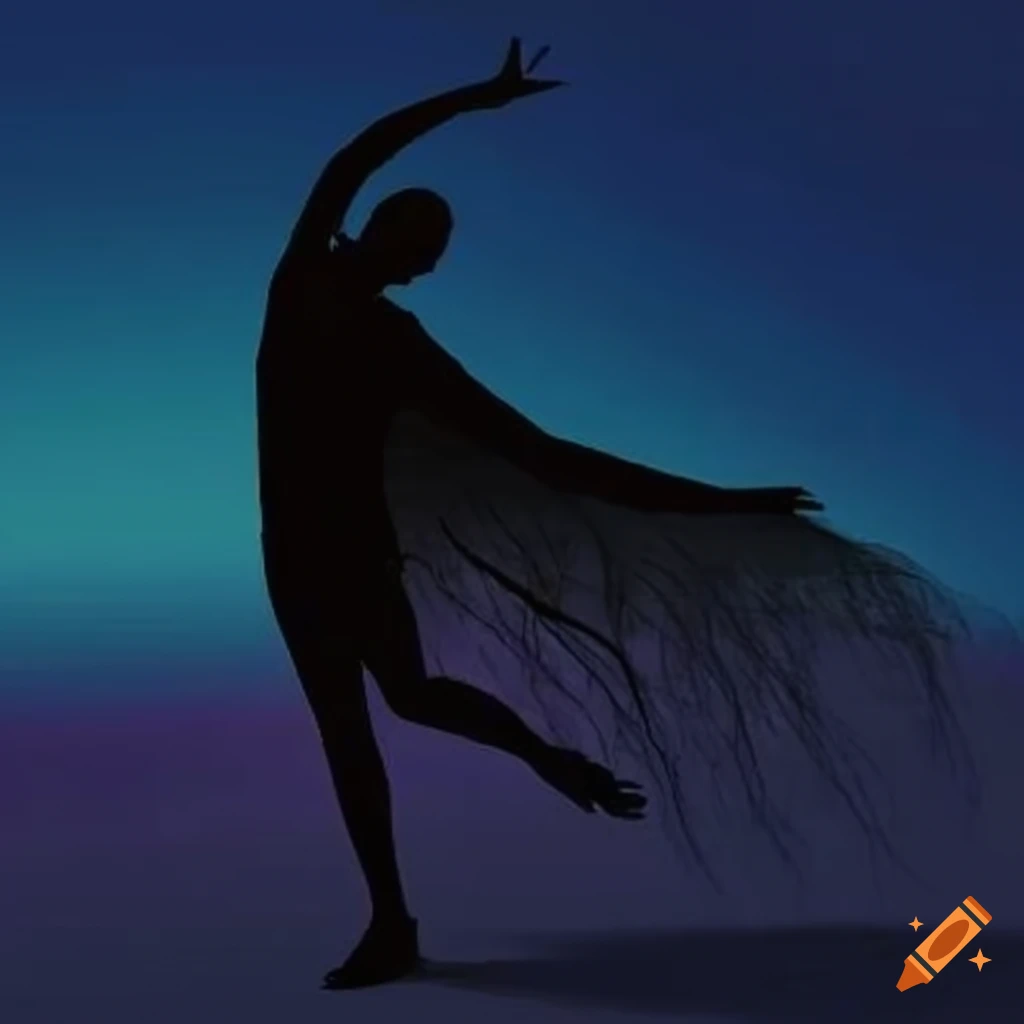 Silhouette of person dancing on horizon with electric shadow on Craiyon