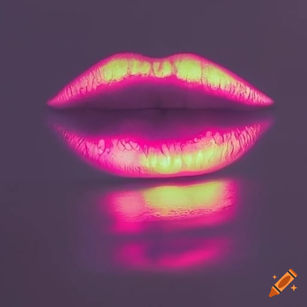 Neon pink and yellow lips on black background