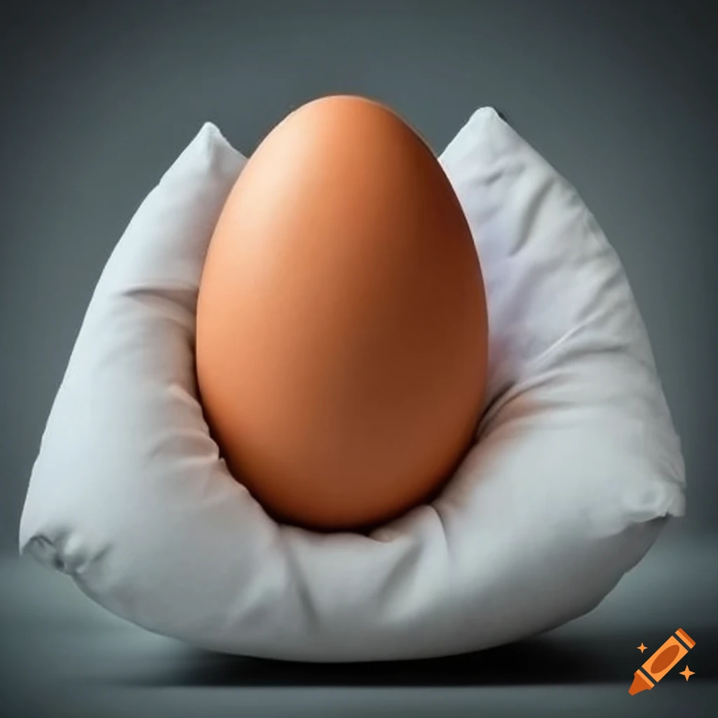 Realistic egg on white pillow