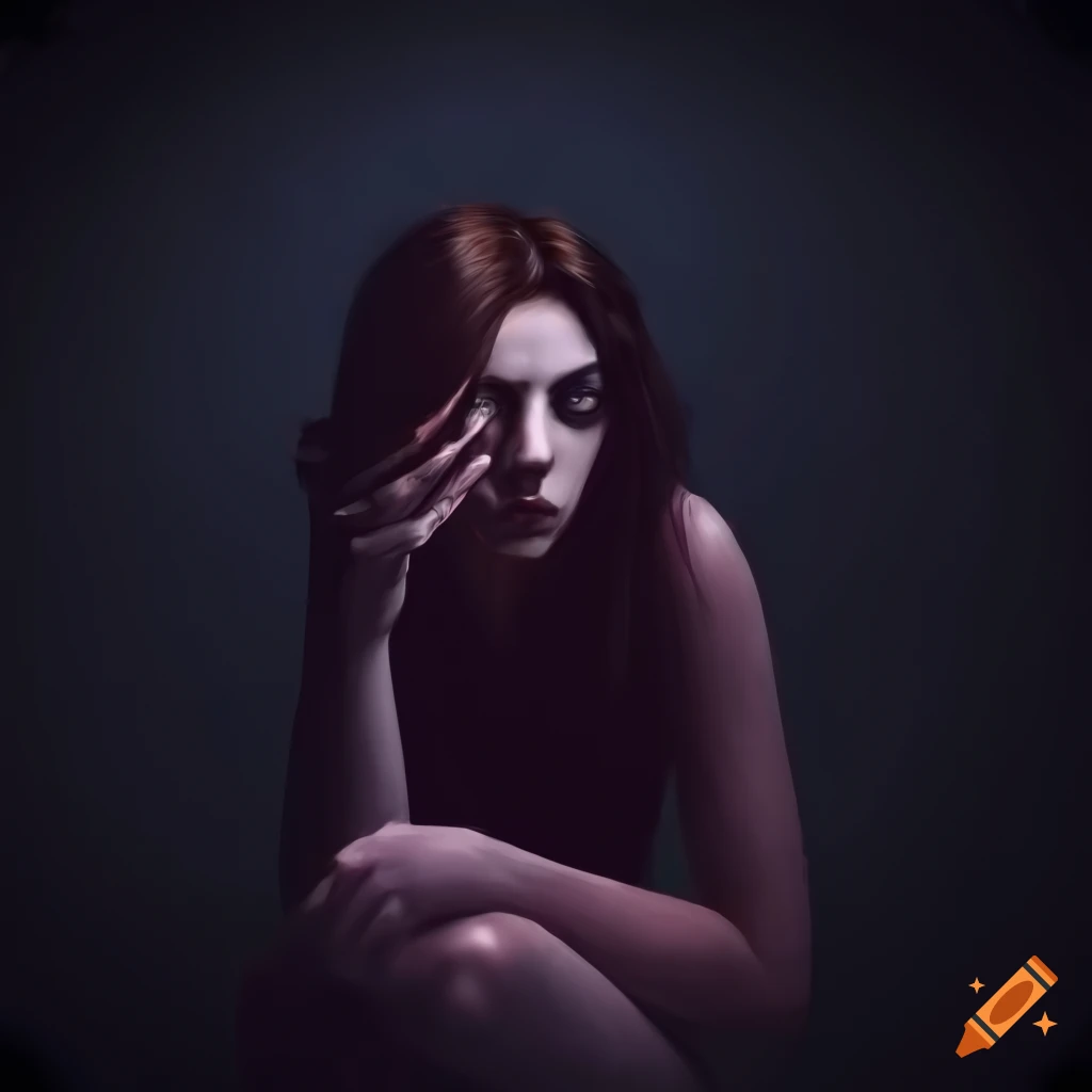 Woman sitting in a dark corner on Craiyon