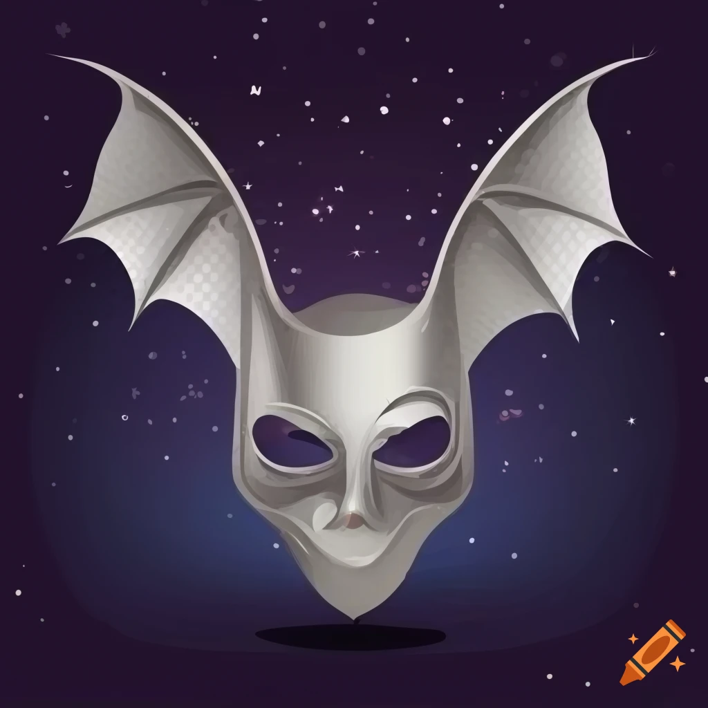 Silver bat mask on a festive night background in vector art on Craiyon