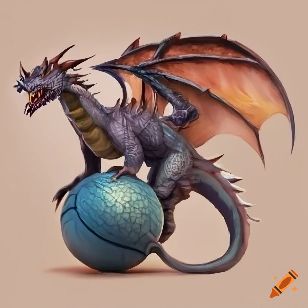 Dragon playing with a ball in a semi-realistic style