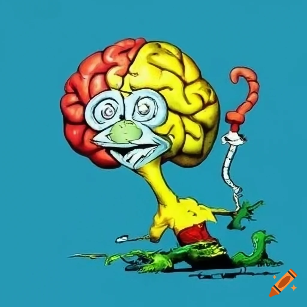 Colorful and humorous book illustration of left and right brain concept ...
