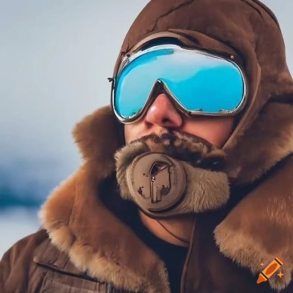 Pilot in brown winter sheepskin bomber jacket and goggles in an open cockpit