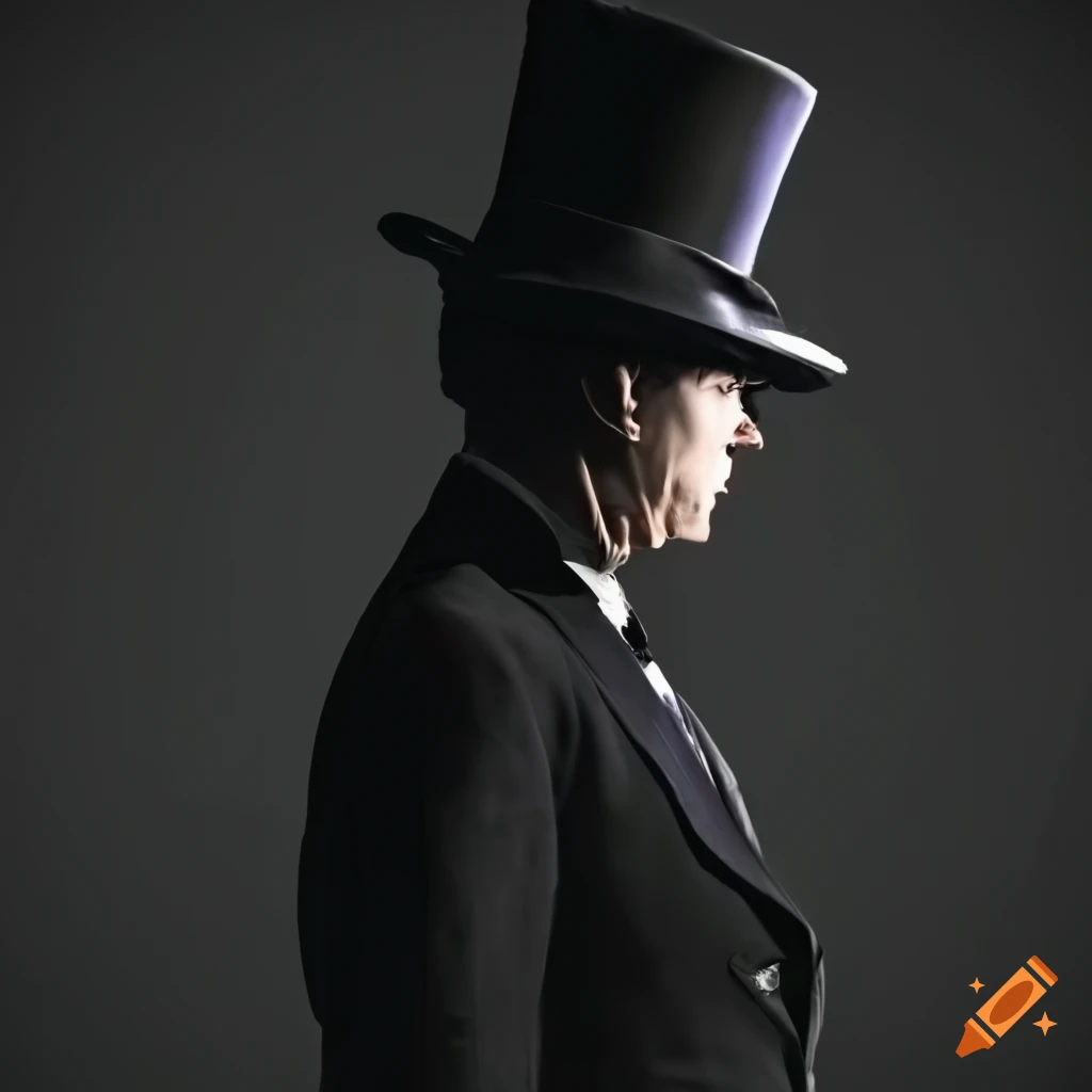 Silhouette of a man in suit and top hat performing on broadway and