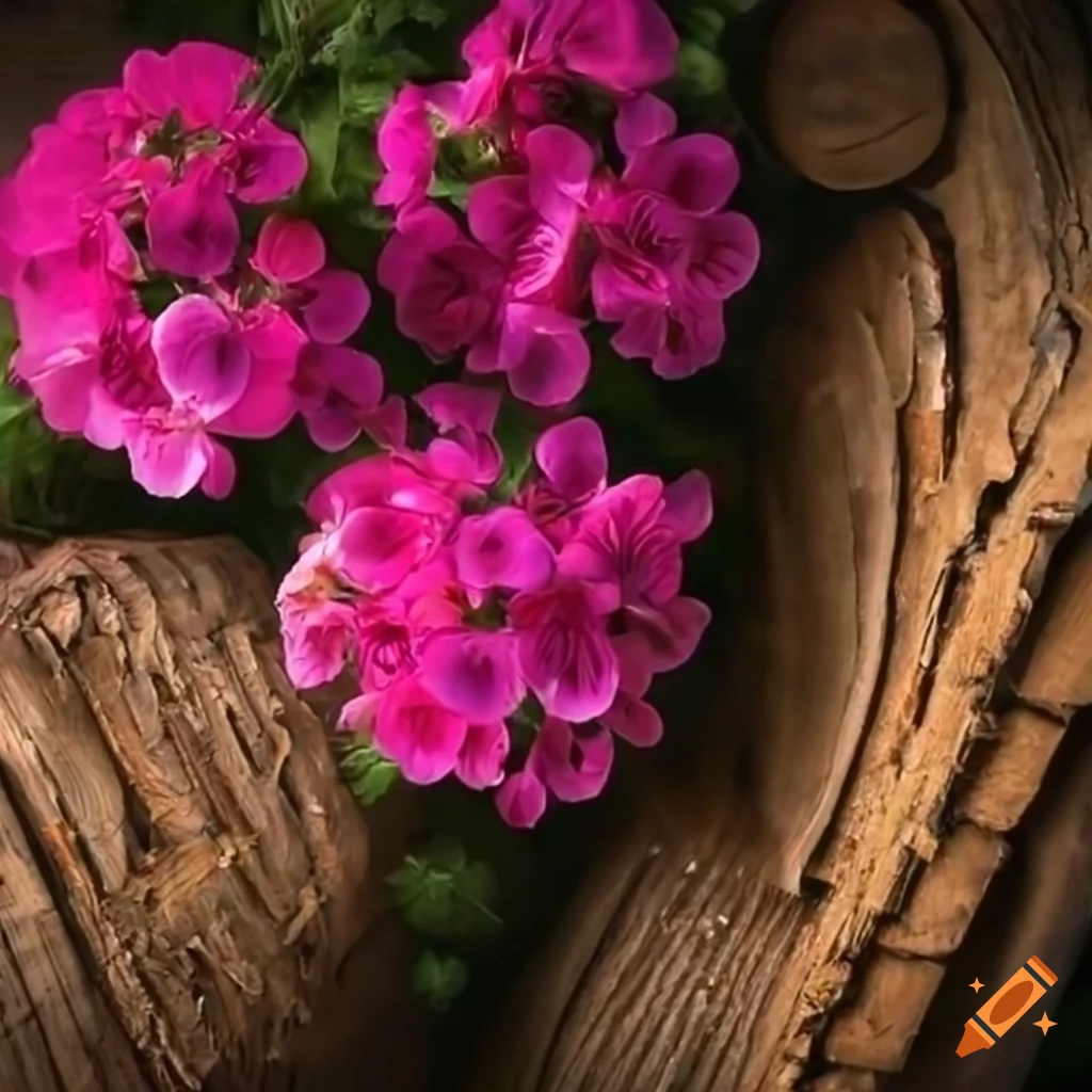 Geranium flowers with sandalwood logs