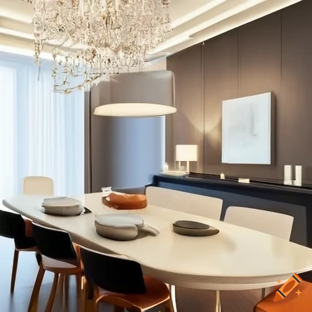 Sleek and modern dining table in a luxurious living space on Craiyon