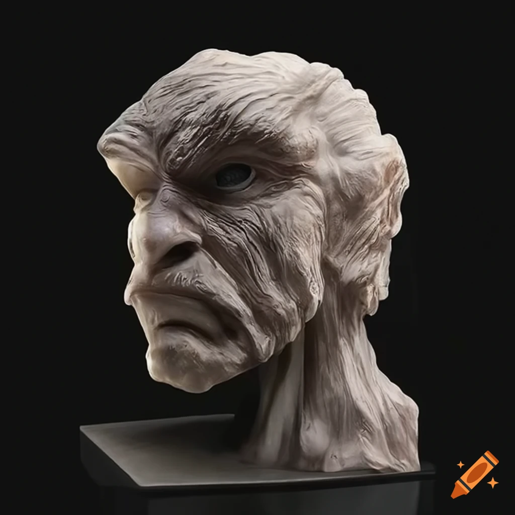 Sculpture of a Bigfoot monster truck bust in marble
