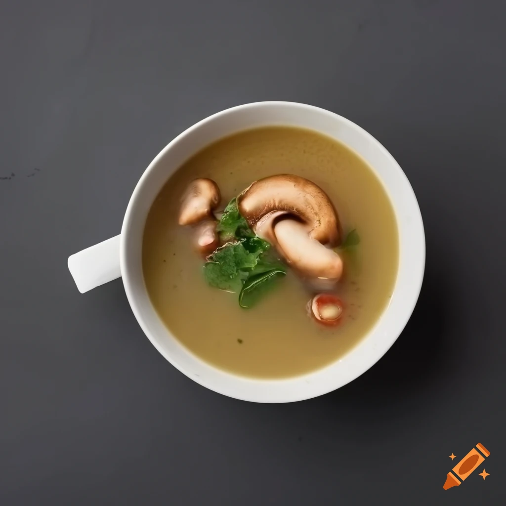 Hot mushroom soup dish on black background from top view