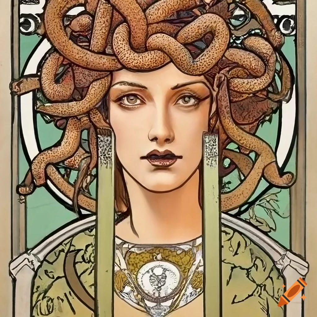 Illustration of a medusa with snakes on Craiyon