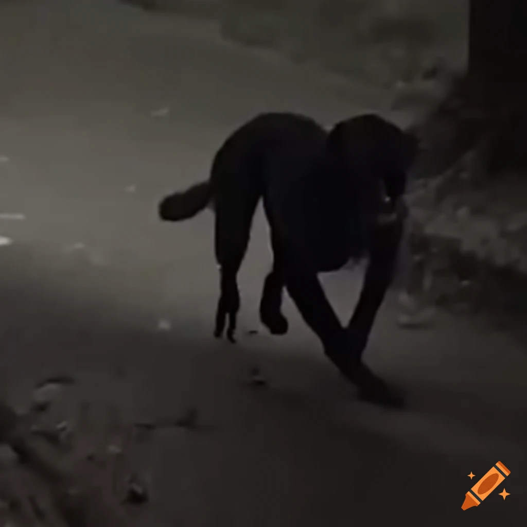 Black dog running in nighttime trailcam footage