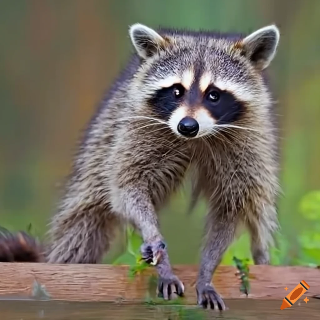 Raccoon running with a chicken in a hamster wheel