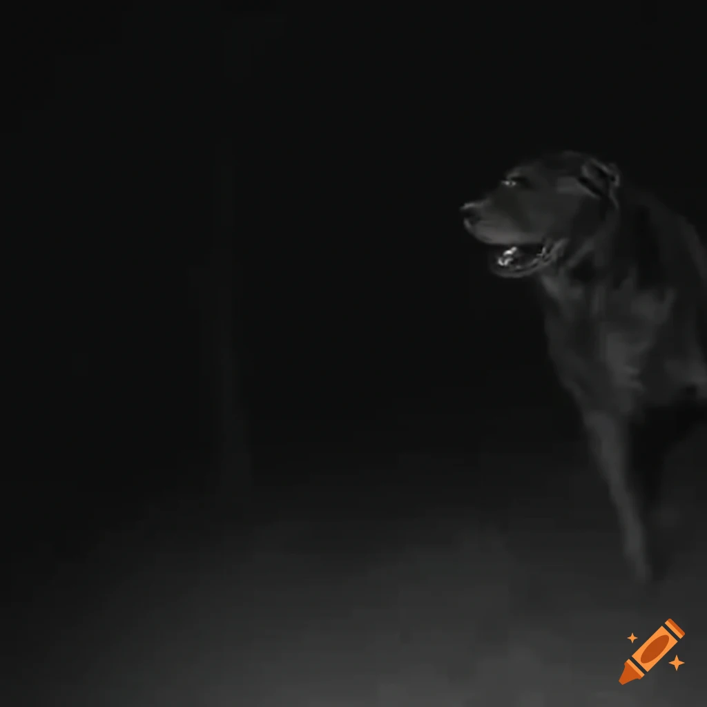 Black dog running in nighttime trailcam footage