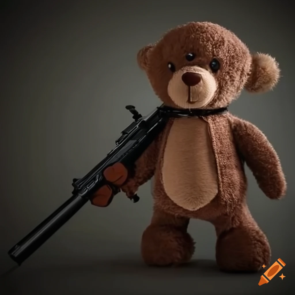Adorable teddy bear with a rifle
