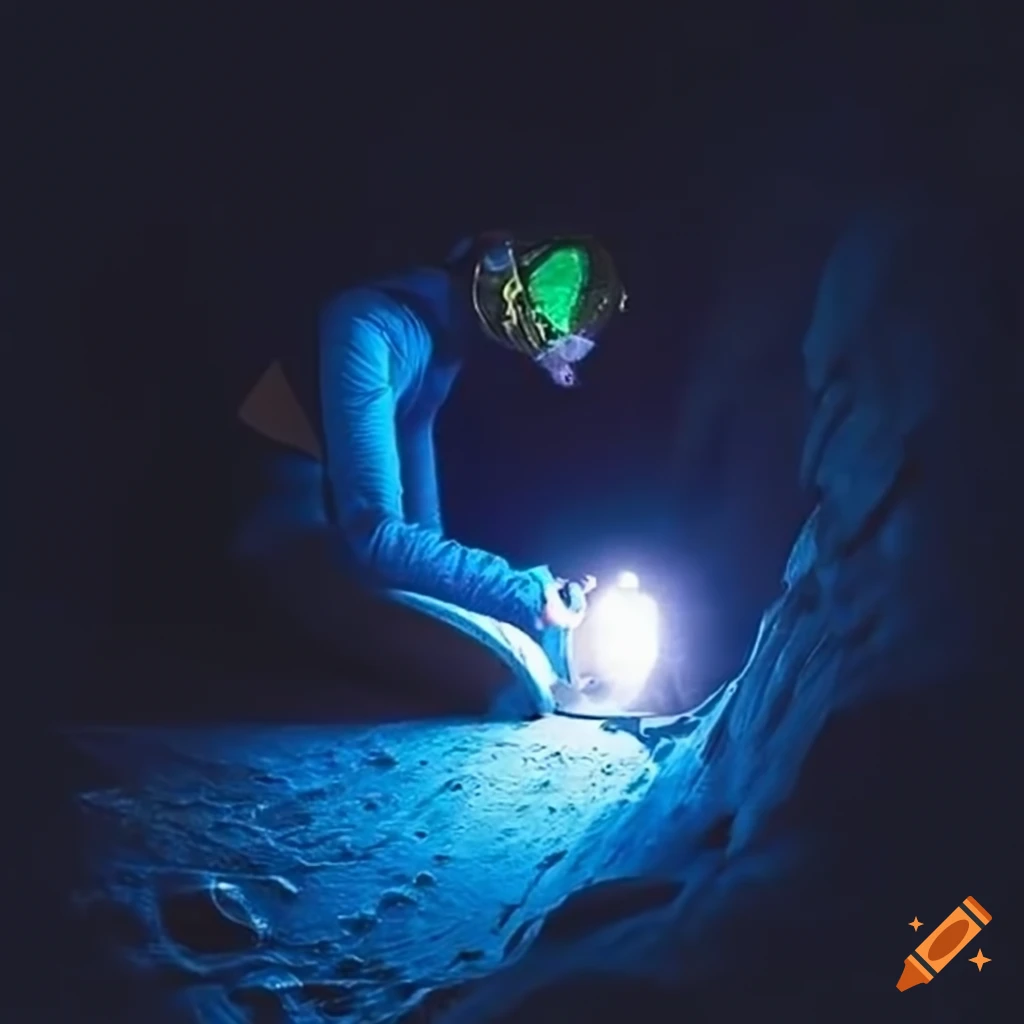 Climber with headlight on a night climb