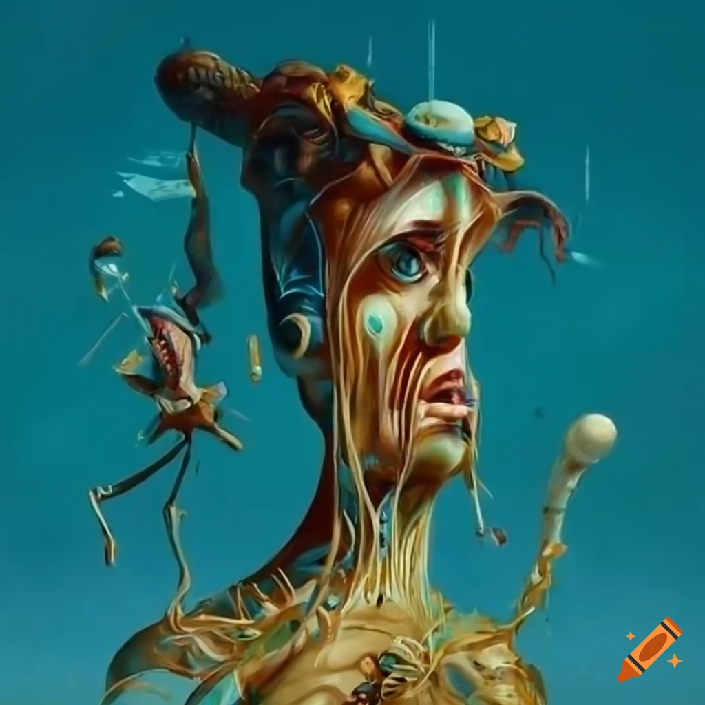 Surreal humanoid figures in a cafe setting with a focus on details