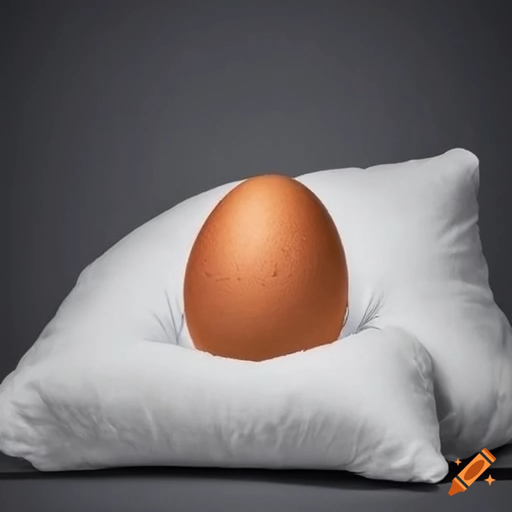 Realistic egg on white pillow