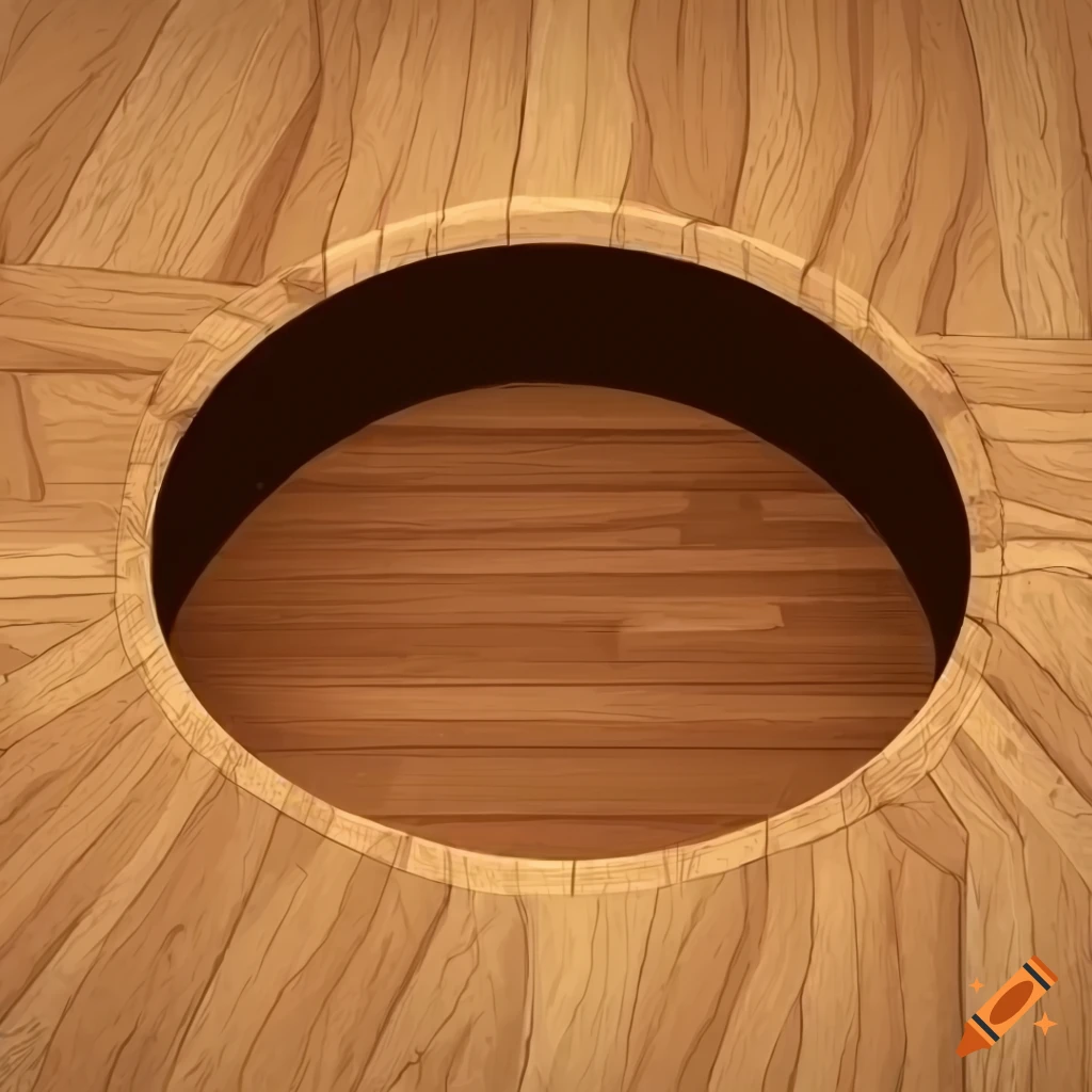 Isometric view of a hole in a wooden floor