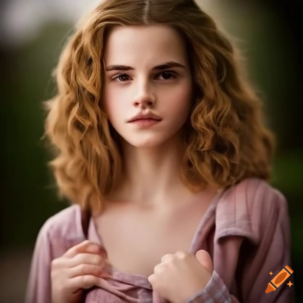 Hermione in pajamas with a coy expression
