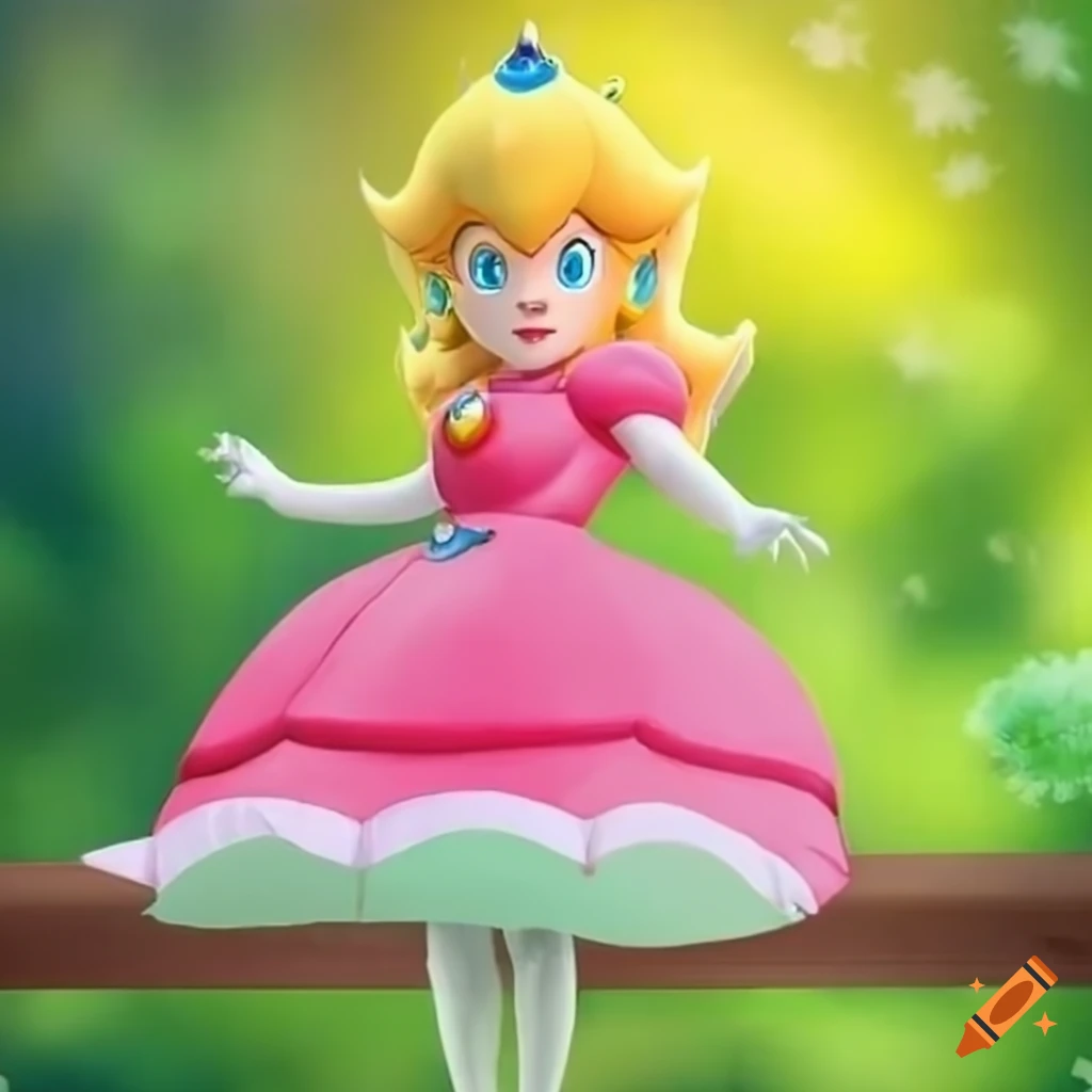 Princess peach floating down from a royal balcony with an umbrella in ...