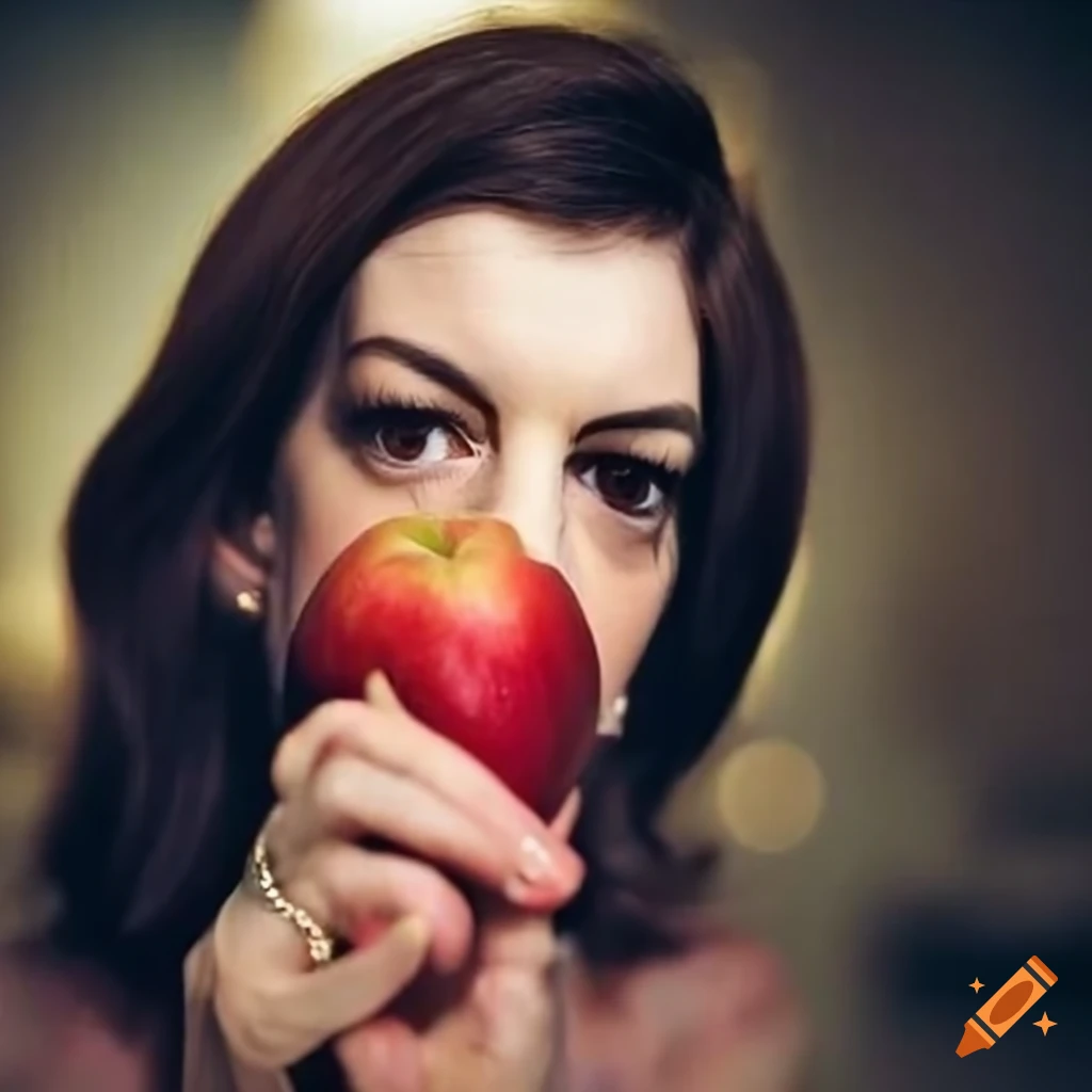 Anne Hathaway eating an apple