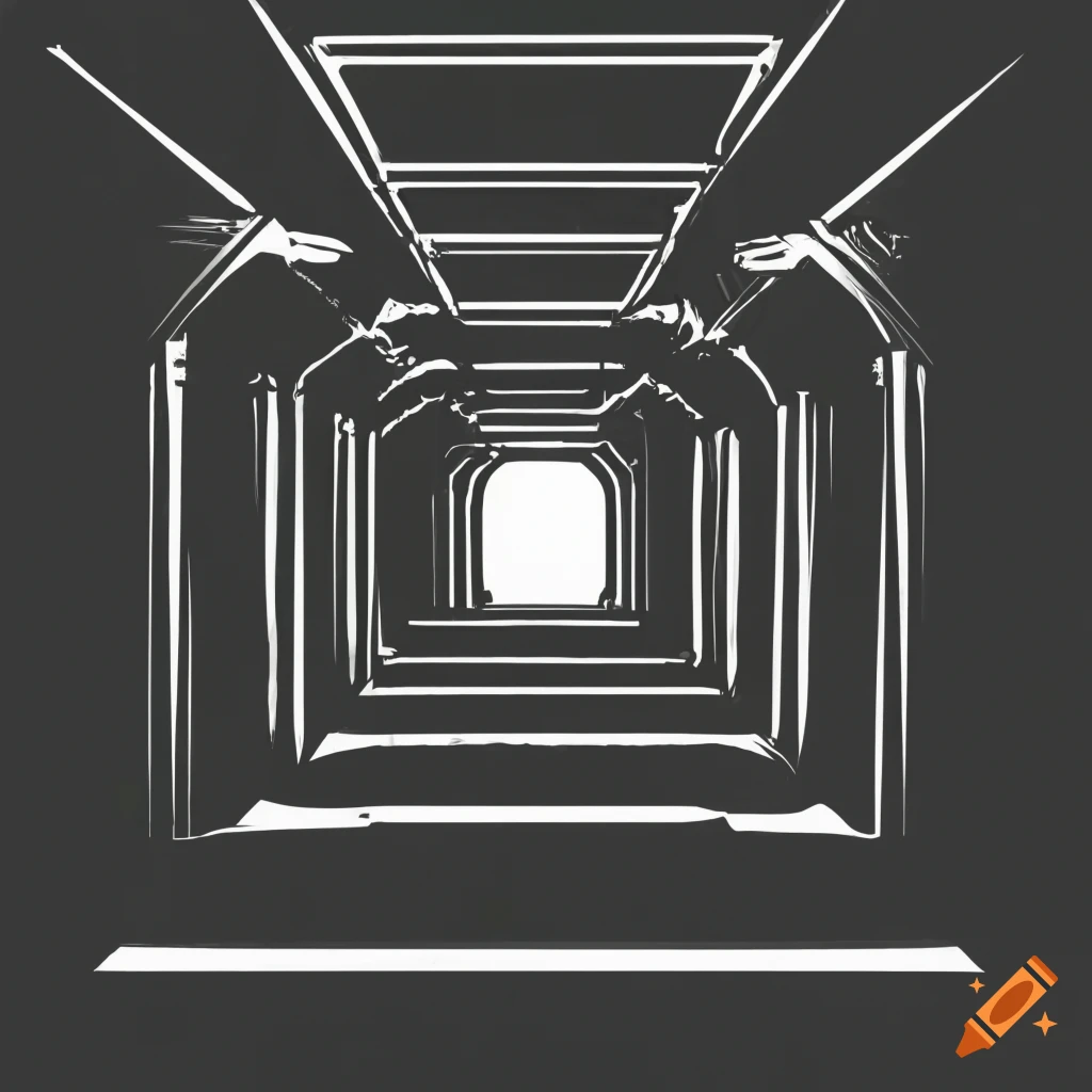 Silhouette of an underground bunker schematic on black background